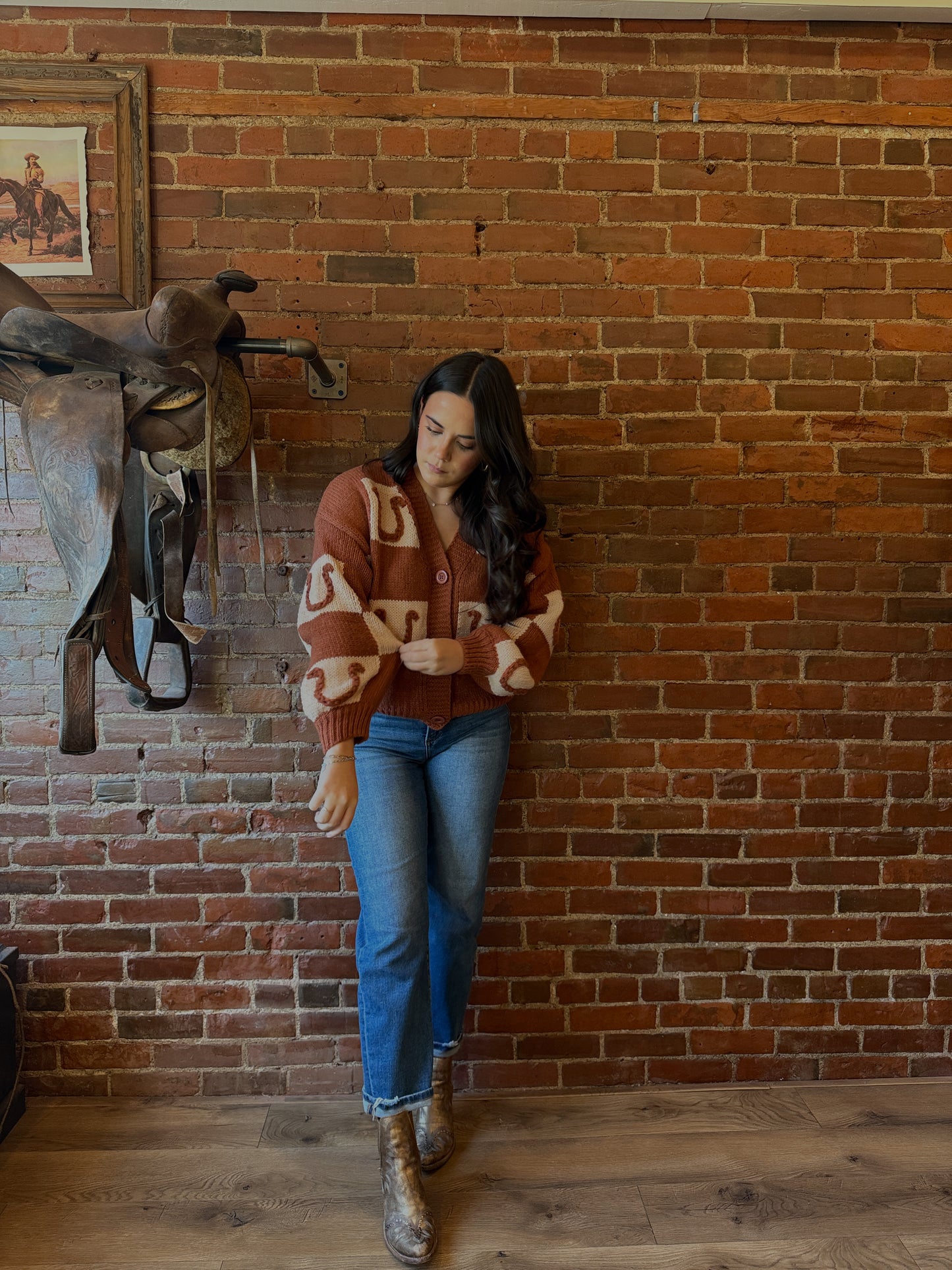Jaenie Checkered Horseshoe Cardigan