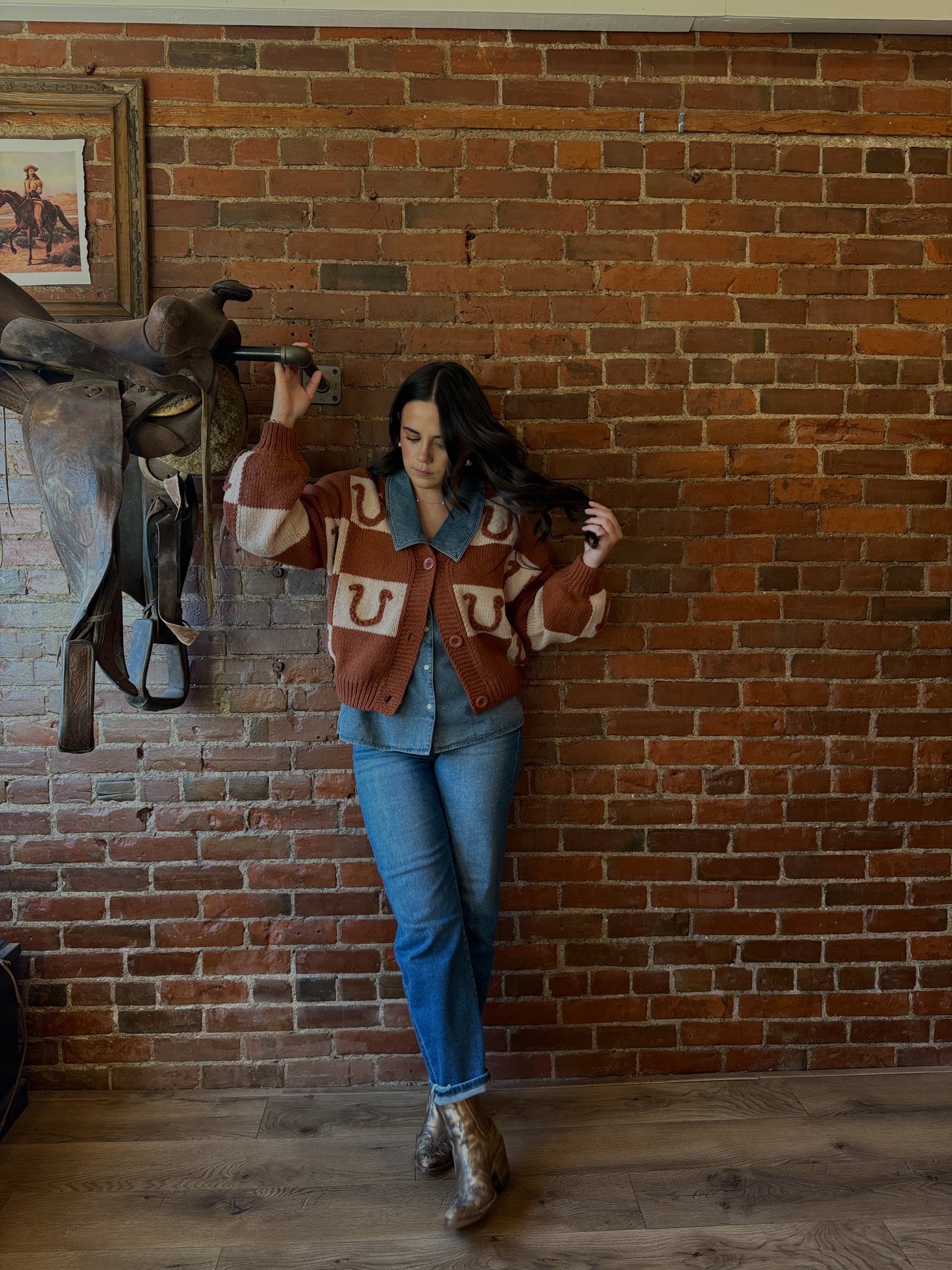 Jaenie Checkered Horseshoe Cardigan