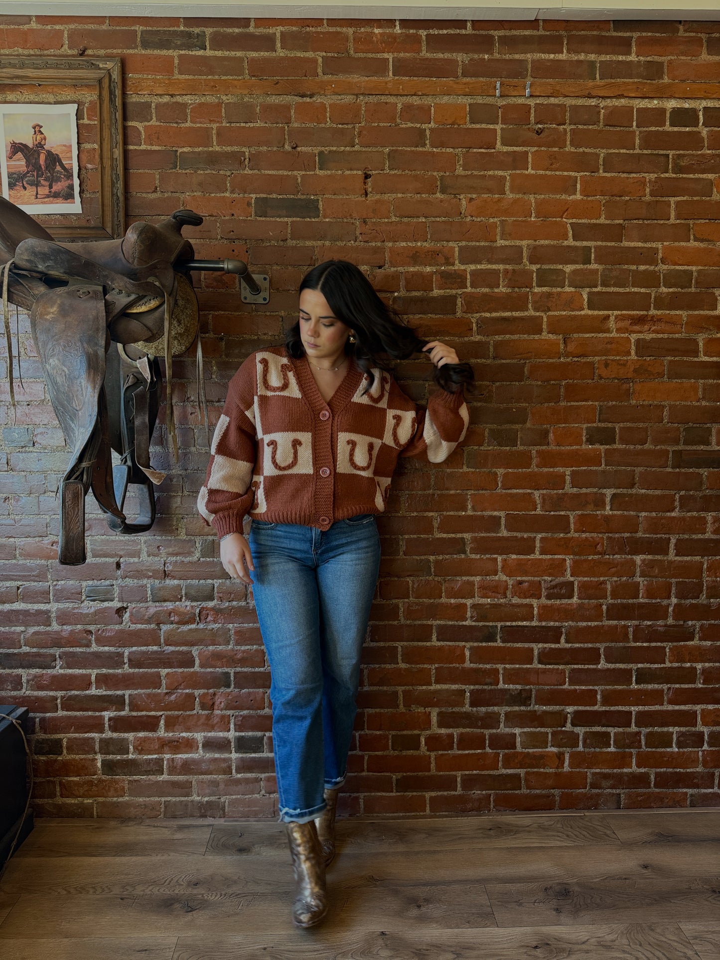 Jaenie Checkered Horseshoe Cardigan