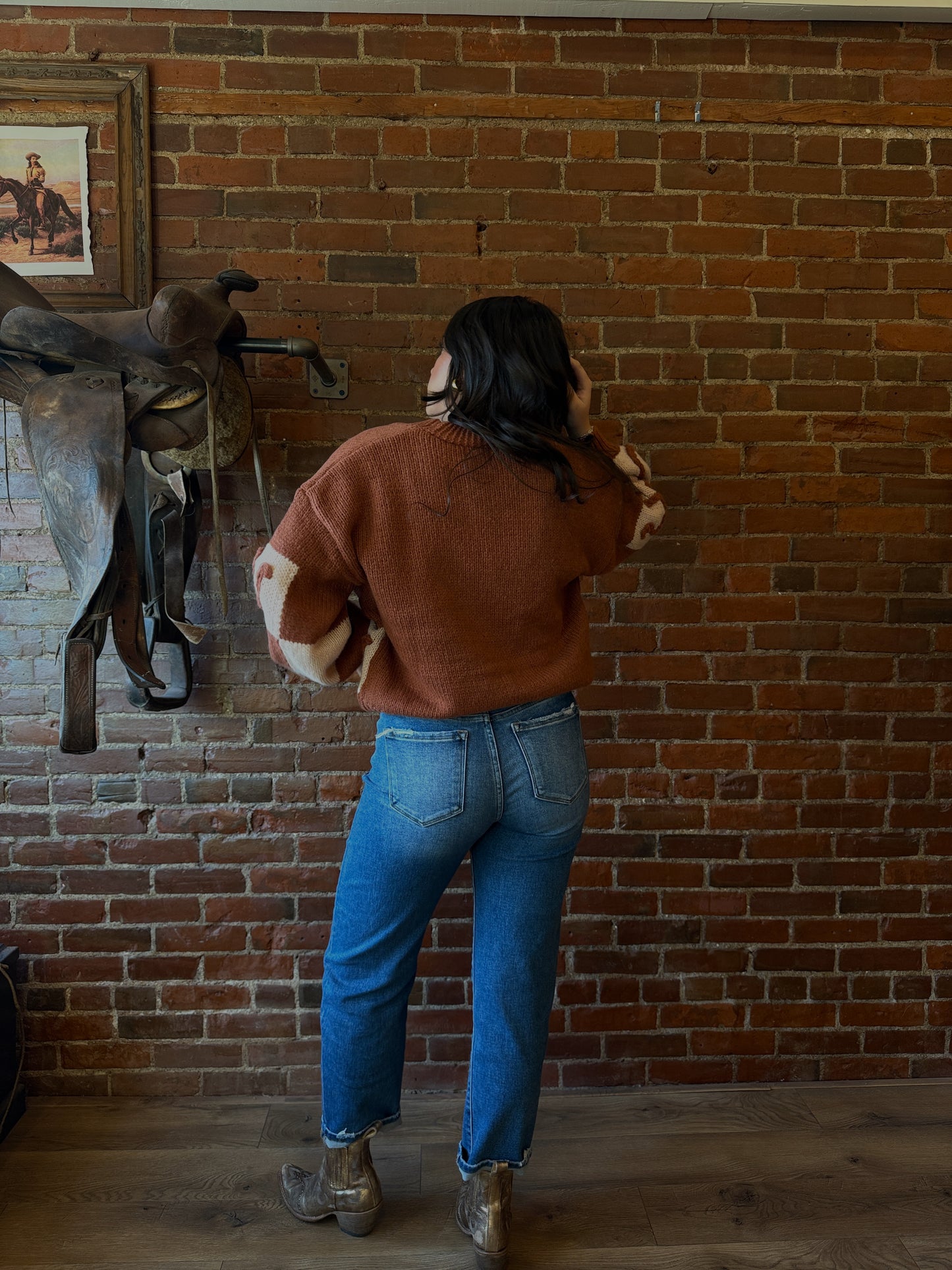 Jaenie Checkered Horseshoe Cardigan