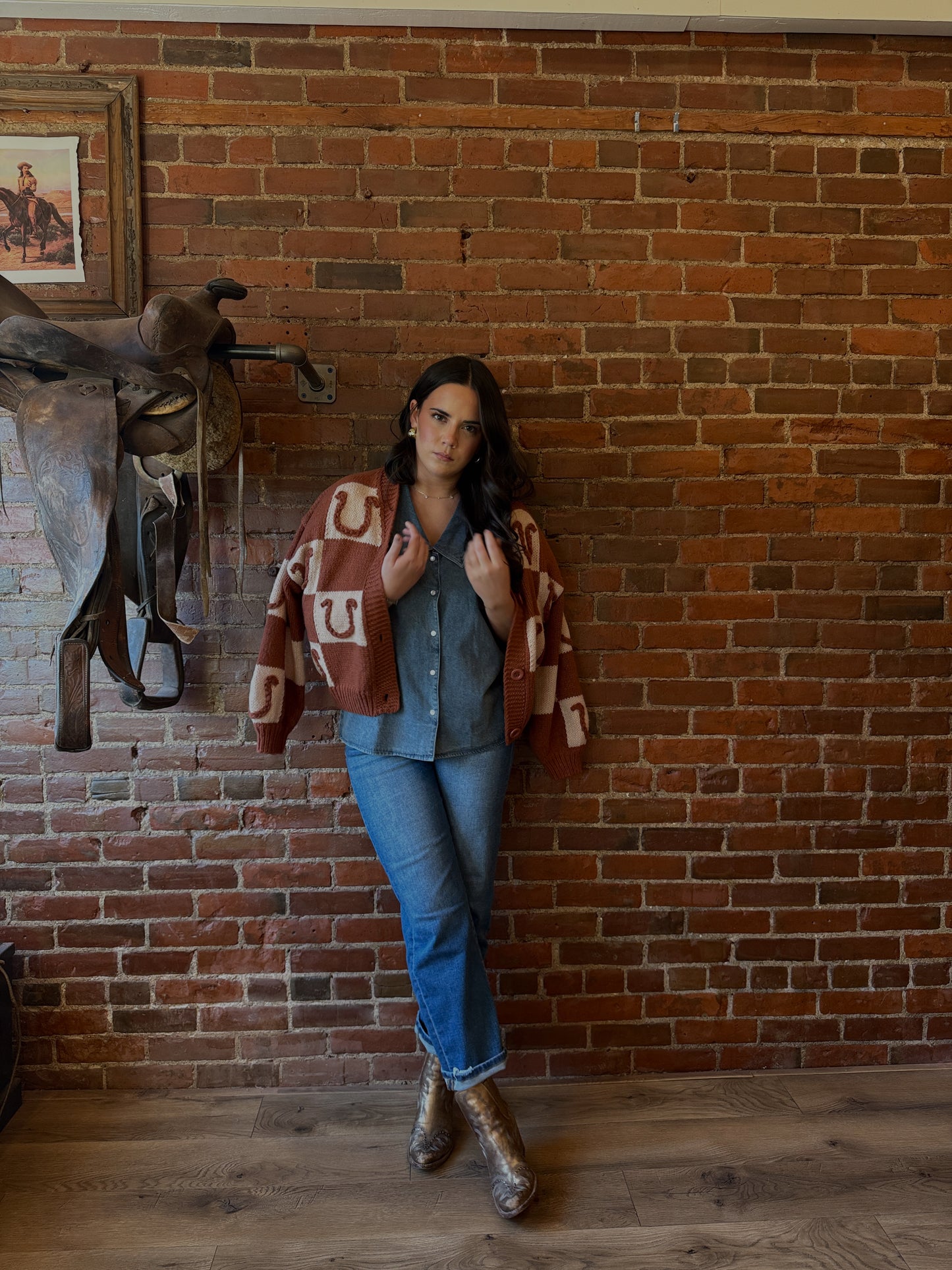 Jaenie Checkered Horseshoe Cardigan