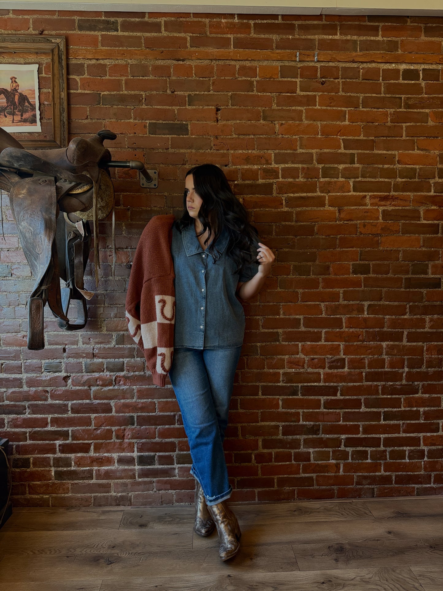 Jaenie Checkered Horseshoe Cardigan