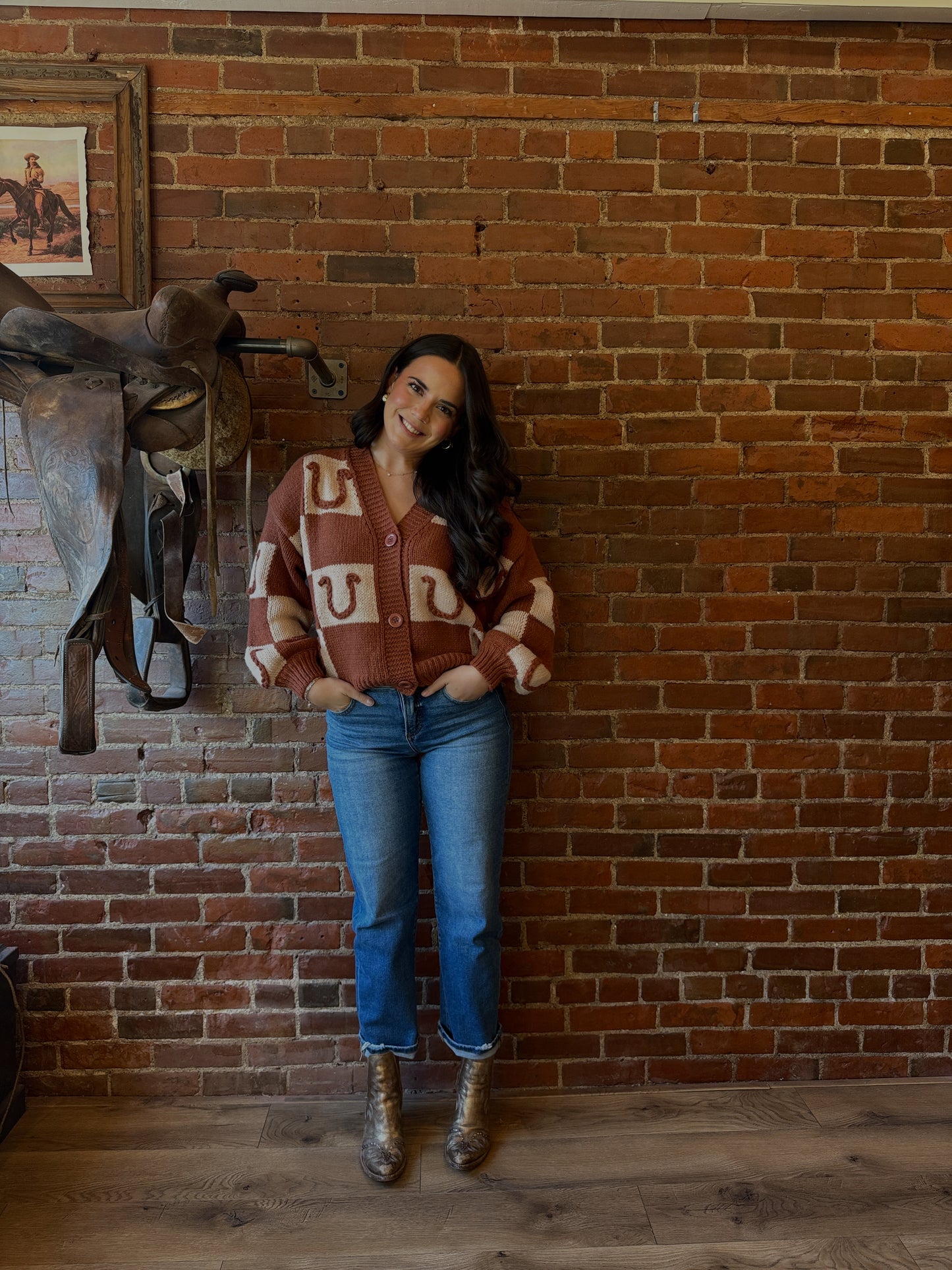 Jaenie Checkered Horseshoe Cardigan