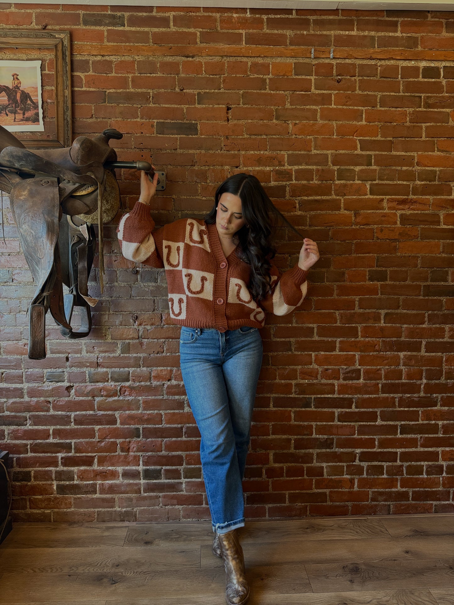 Jaenie Checkered Horseshoe Cardigan