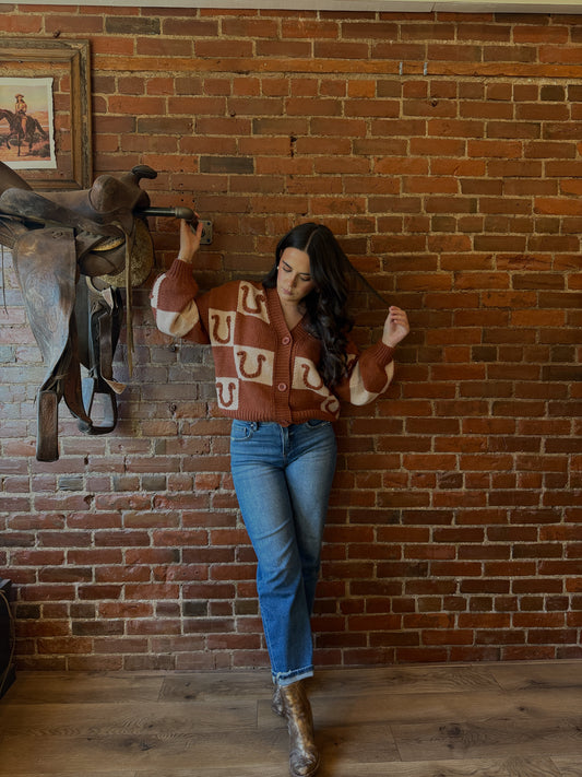 Jaenie Checkered Horseshoe Cardigan