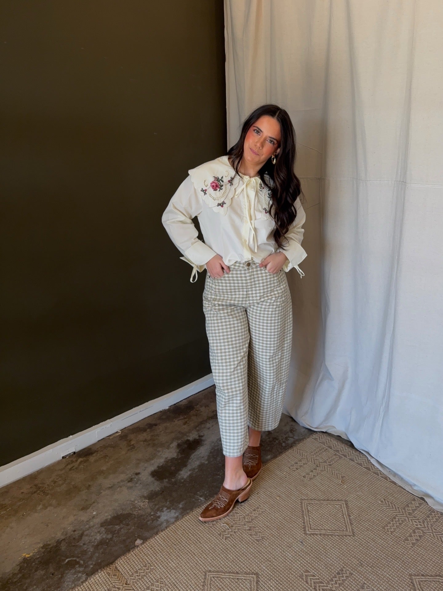 Lucky Gingham Barrel Jeans