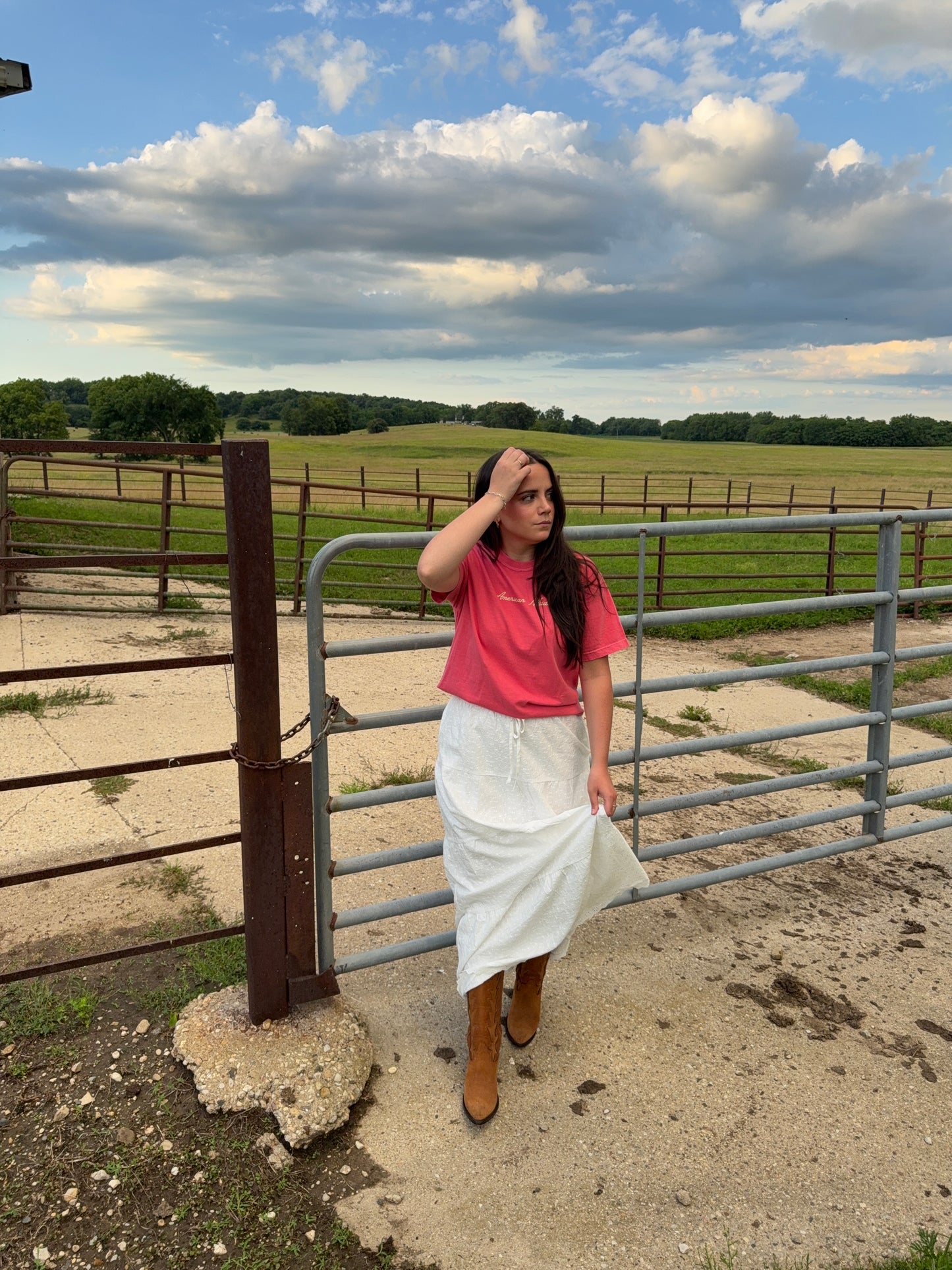 Eyelet Tiered Maxi Skirt