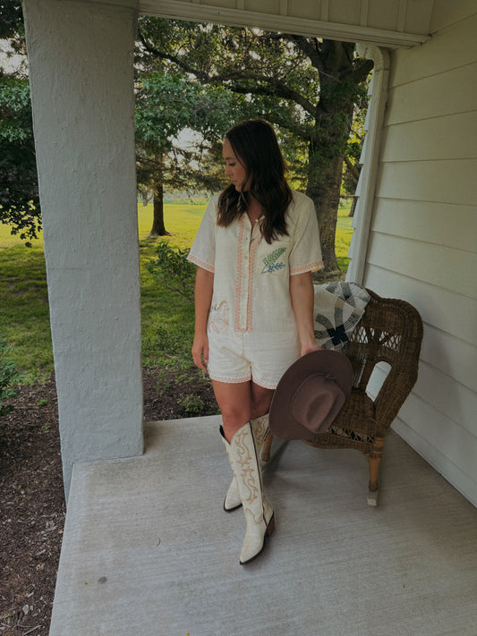 Leigh Linen Embroidered Romper