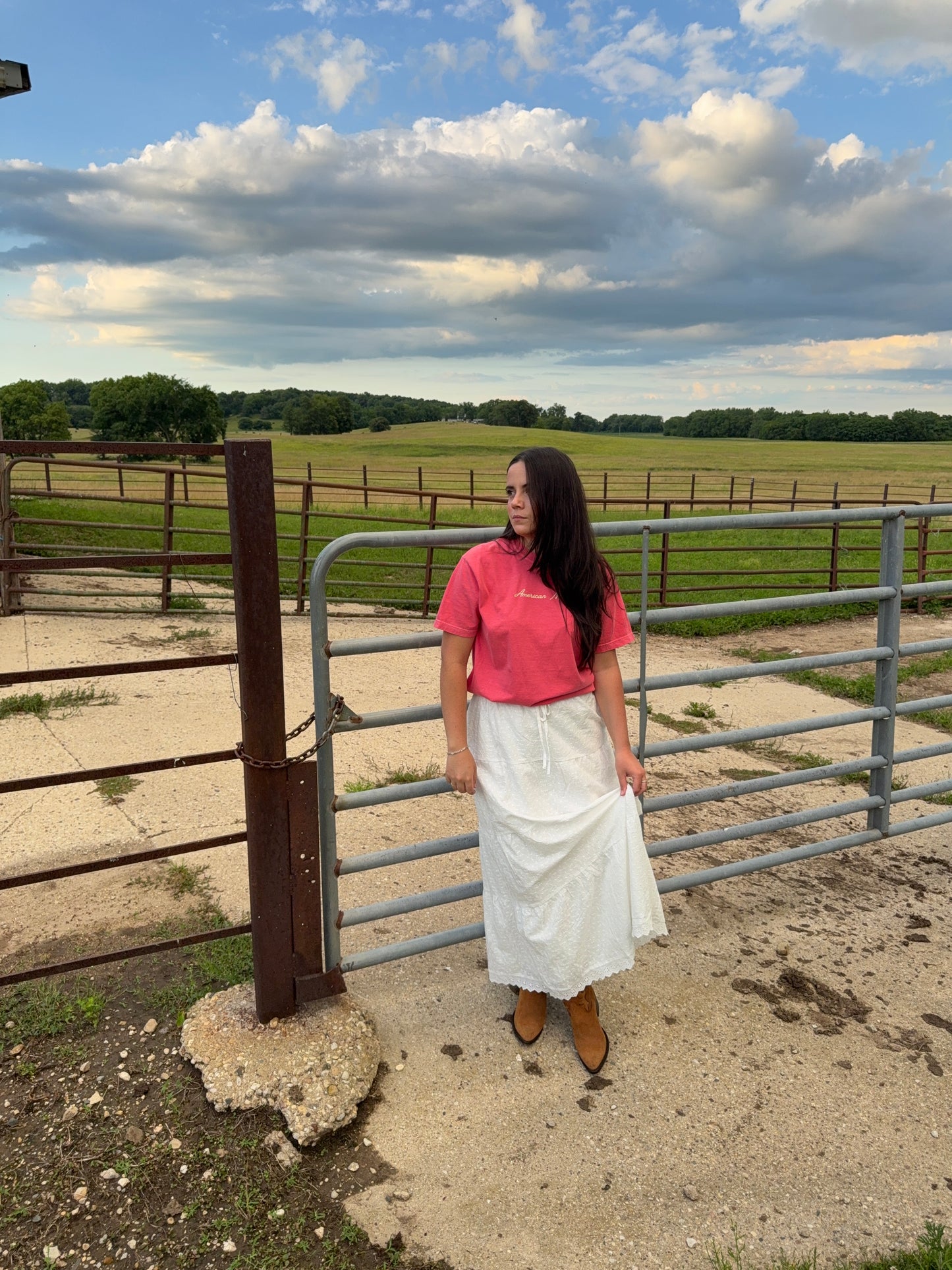 Eyelet Tiered Maxi Skirt