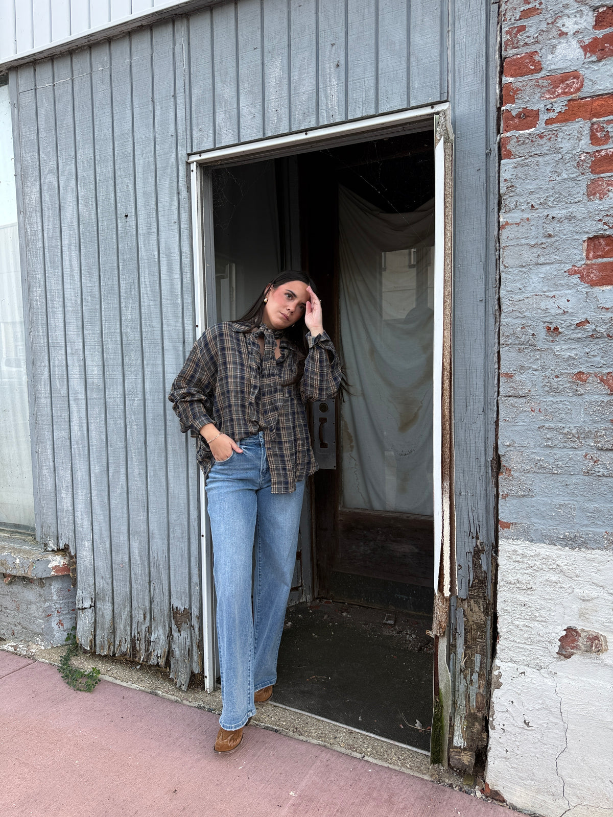 Teller Plaid Shirt with Matching Scarf