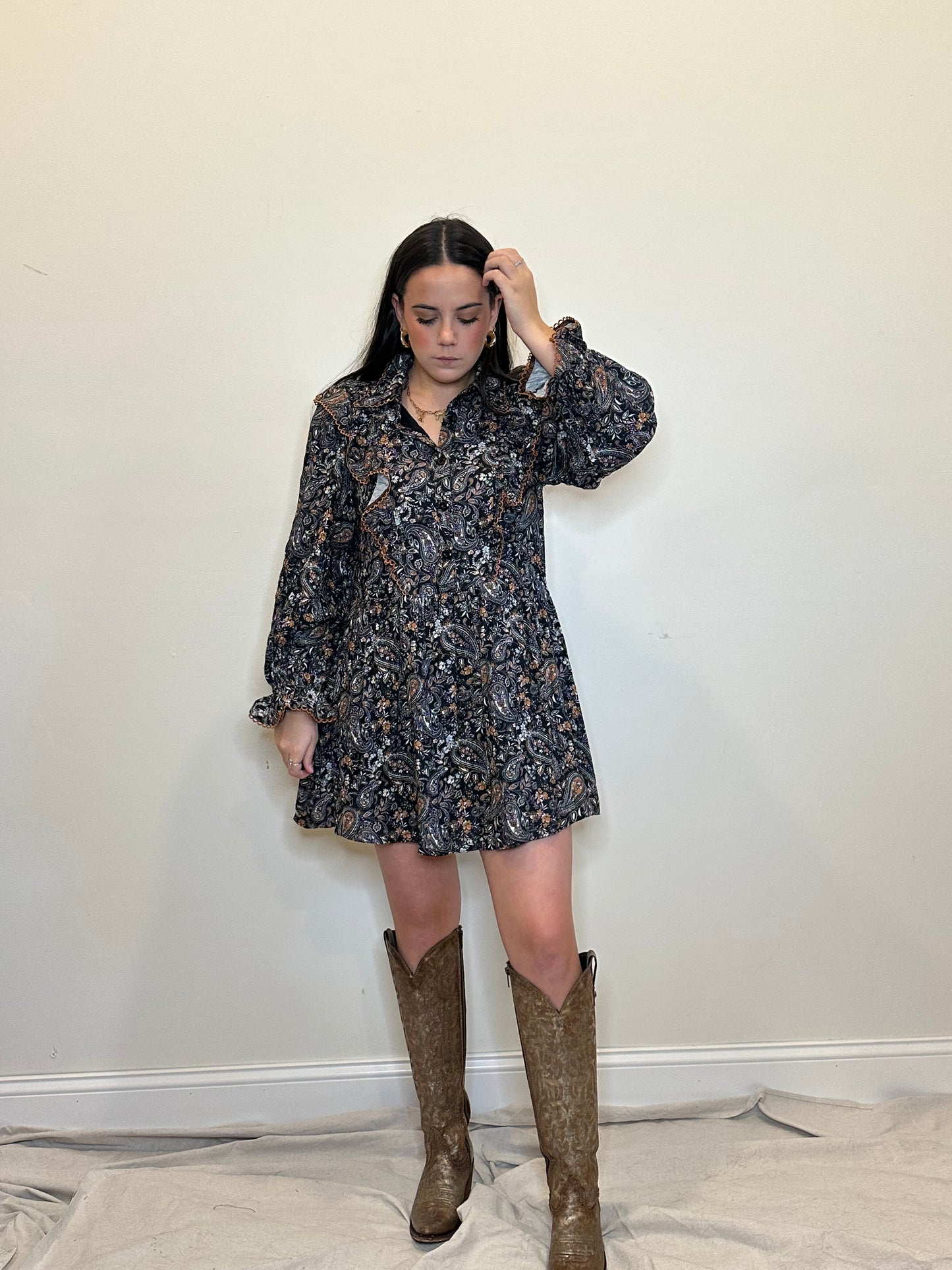 Paisley Long Sleeve Mini Dress