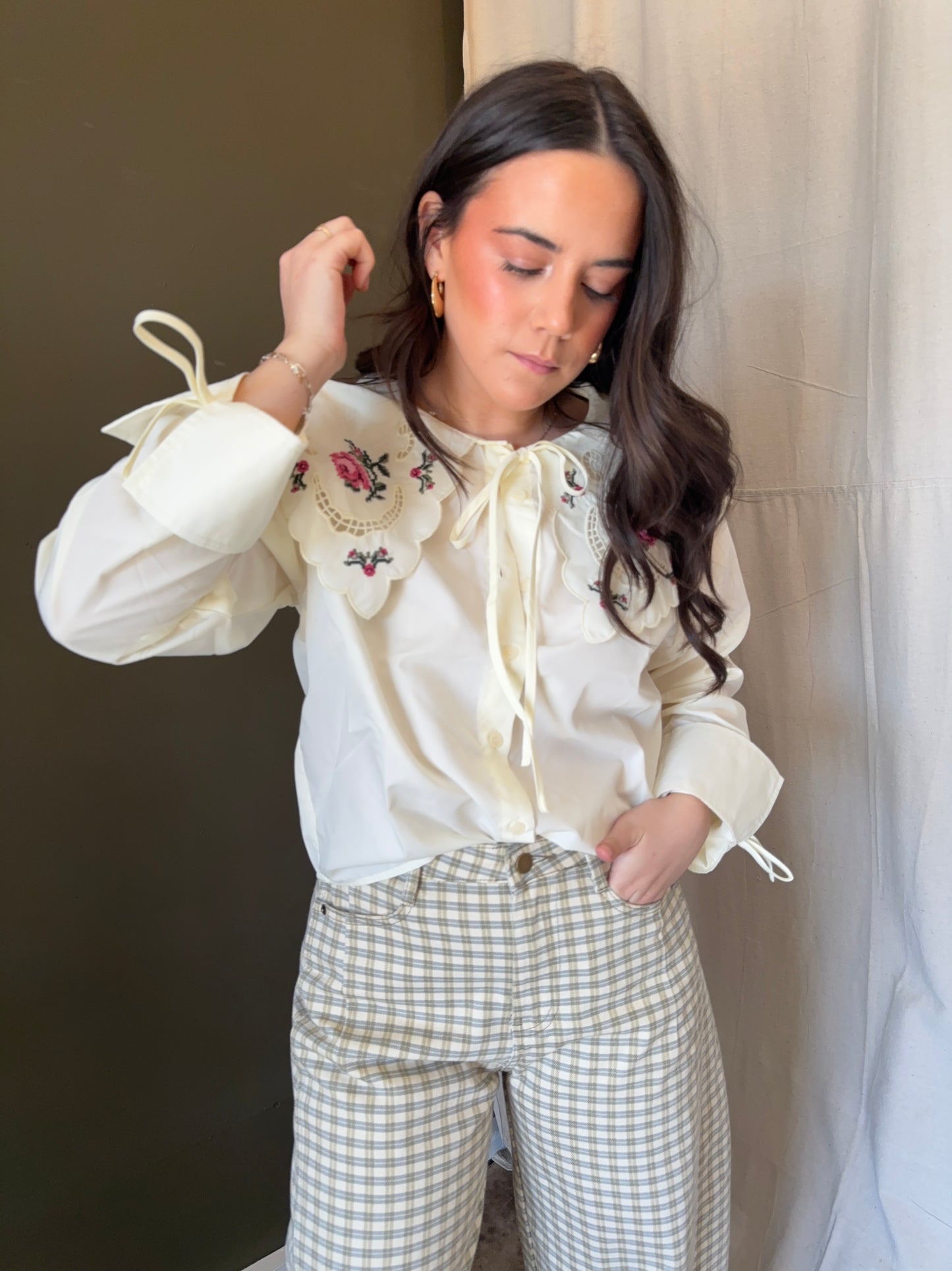 Lucky Gingham Barrel Jeans