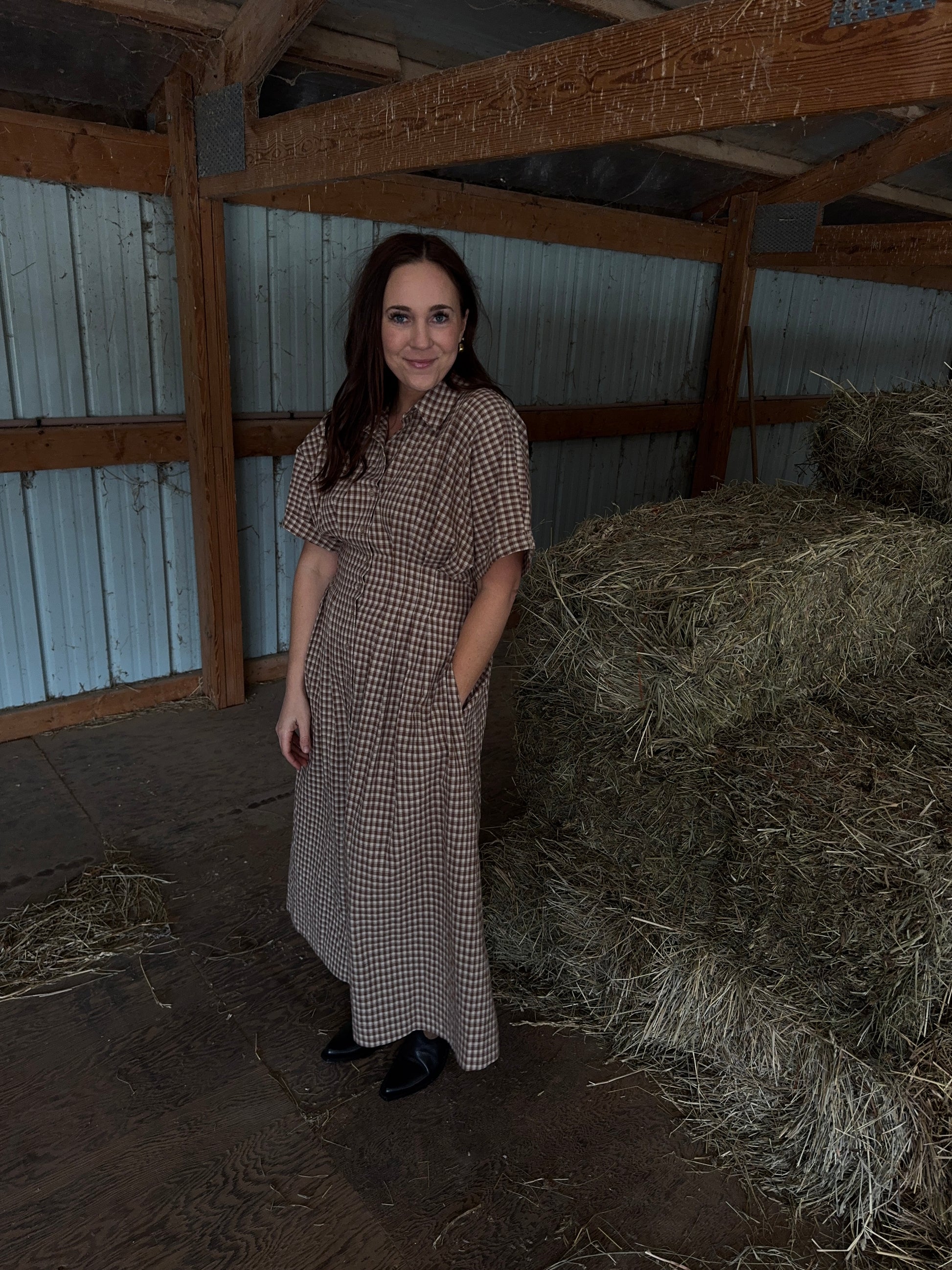 brown plaid midi dress Buy Brown Check Puff Sleeve Midi Dress from Next USA