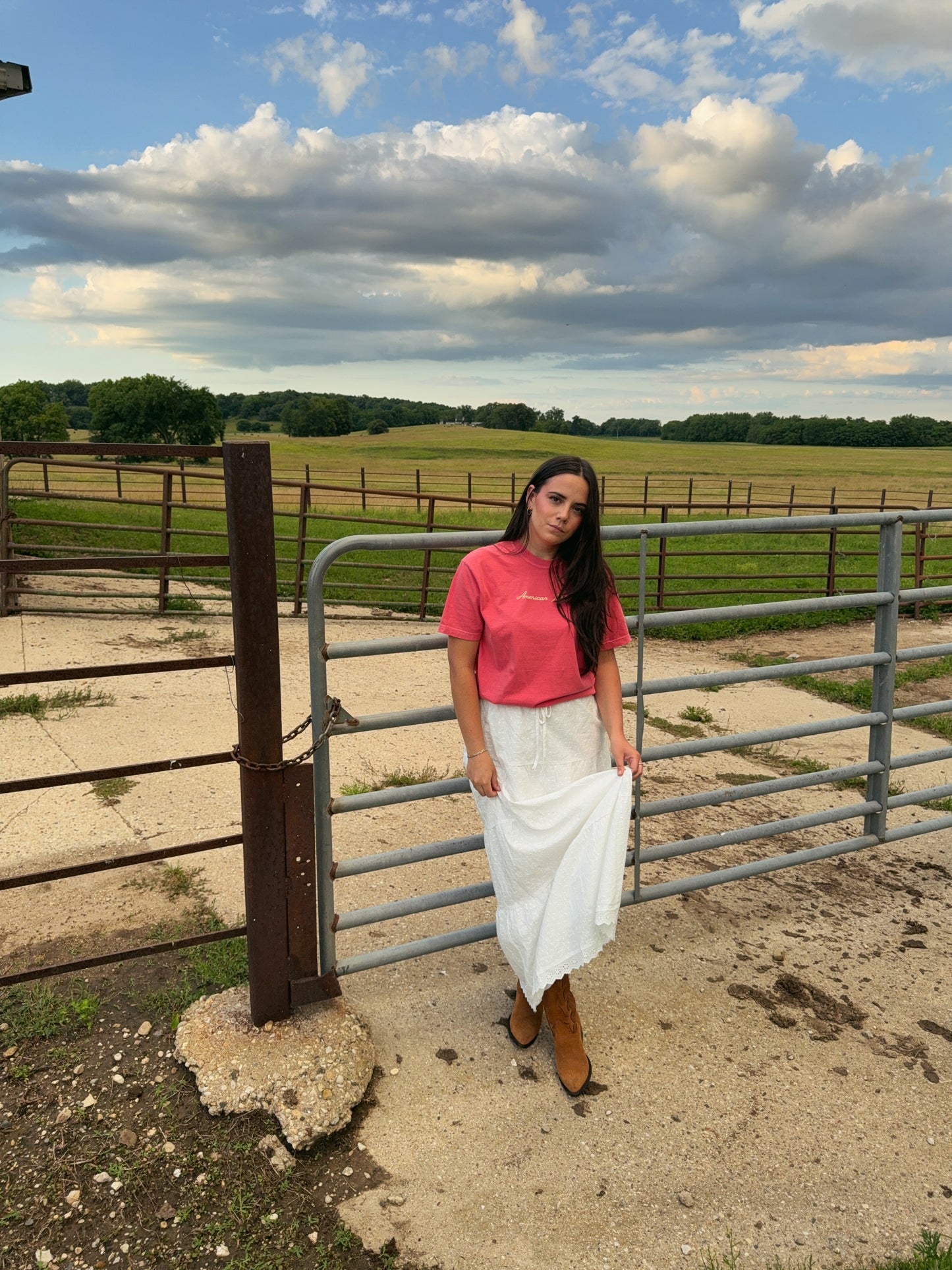 Eyelet Tiered Maxi Skirt
