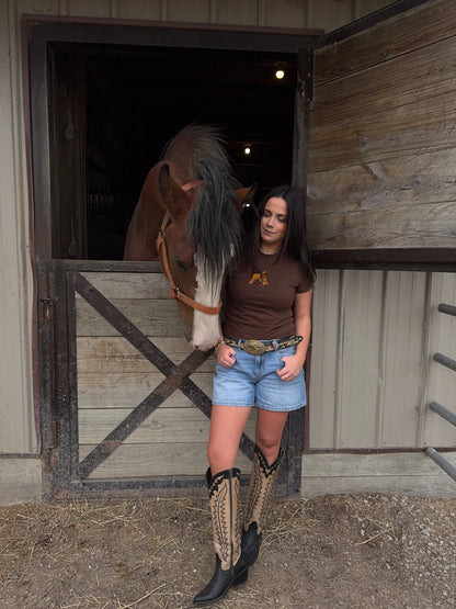 Horse Embroidered Baby Tee