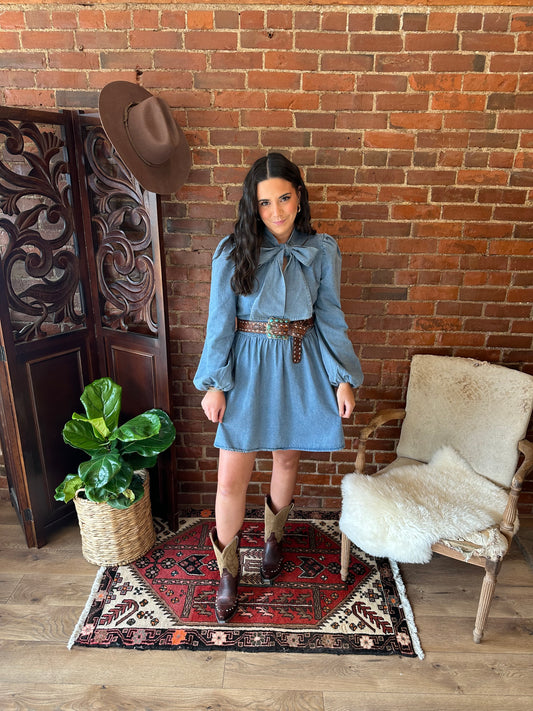 Bella Bow Tie Denim Dress