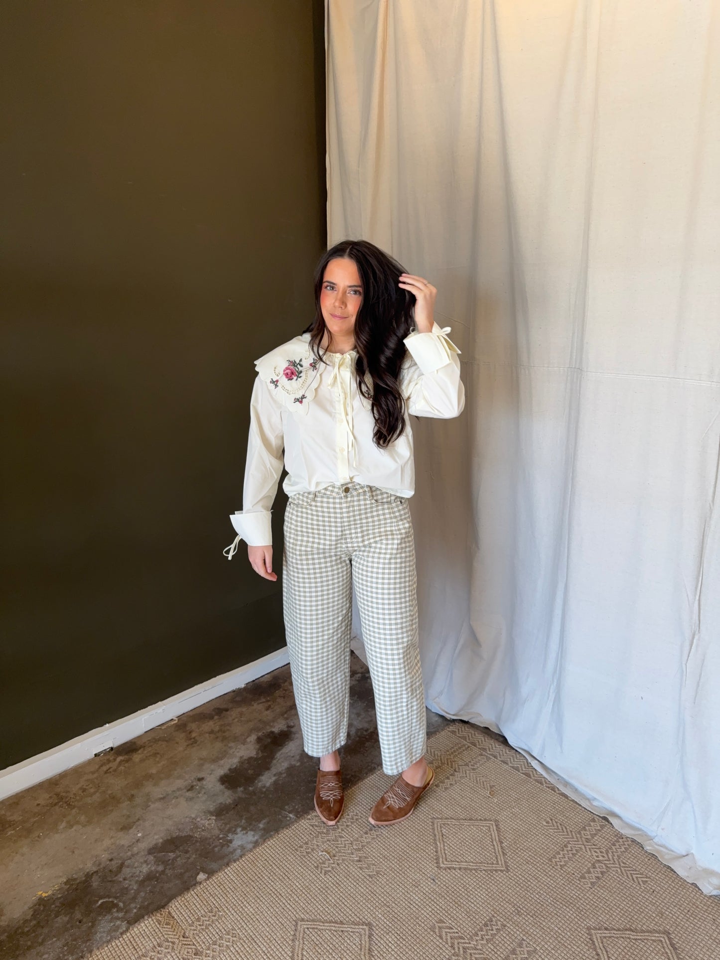 Lucky Gingham Barrel Jeans