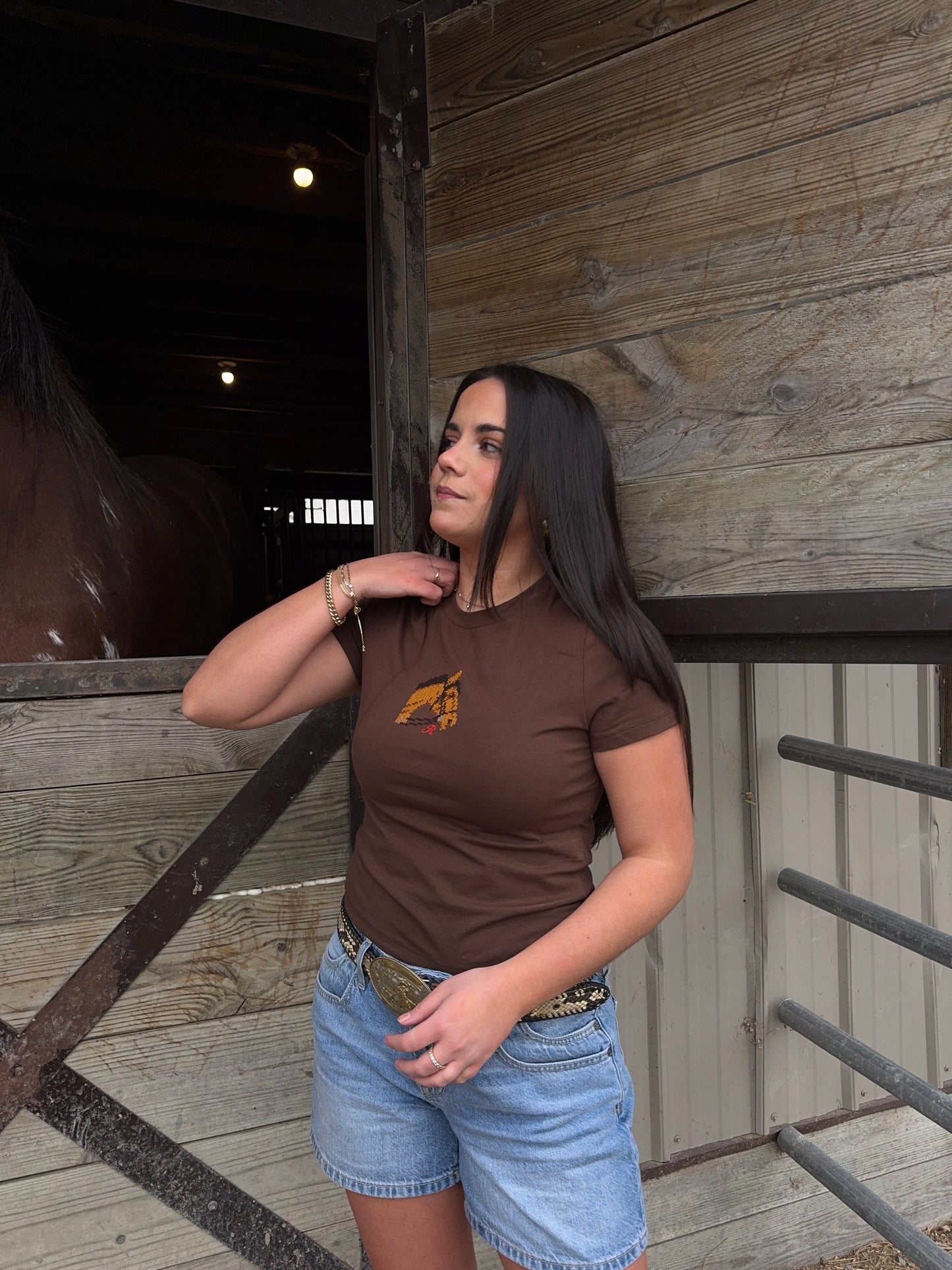 Horse Embroidered Baby Tee