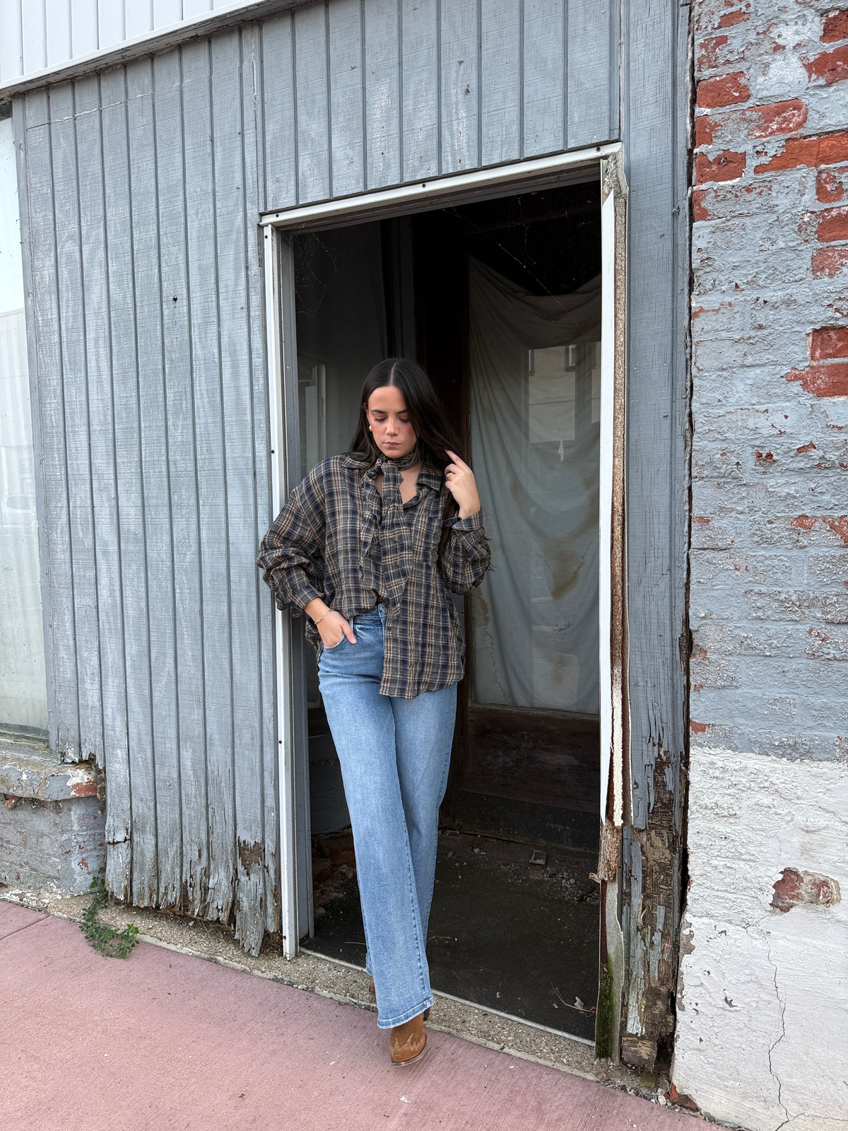 Teller Plaid Shirt with Matching Scarf