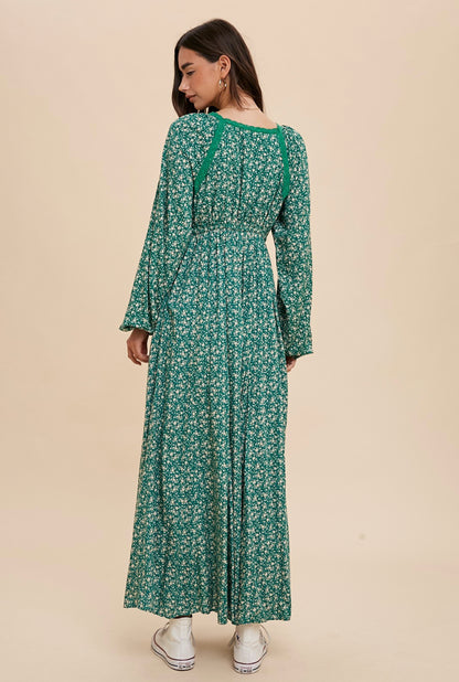 Green Fields Floral Maxi Dress