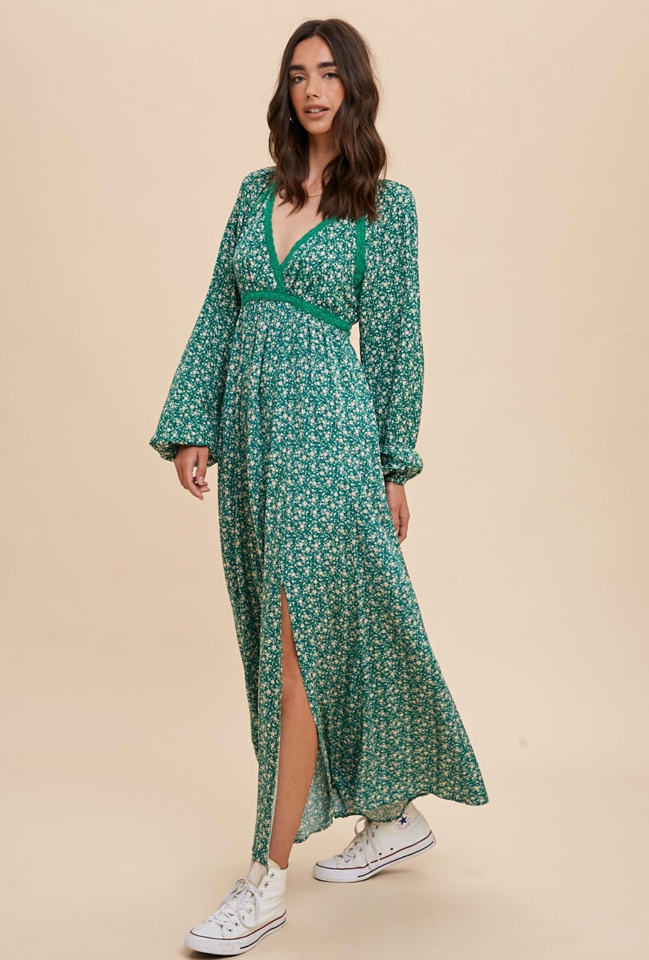 Green Fields Floral Maxi Dress