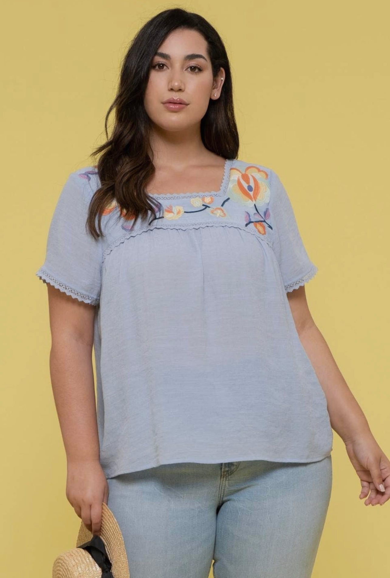 Plus Embroidered Floral Top
