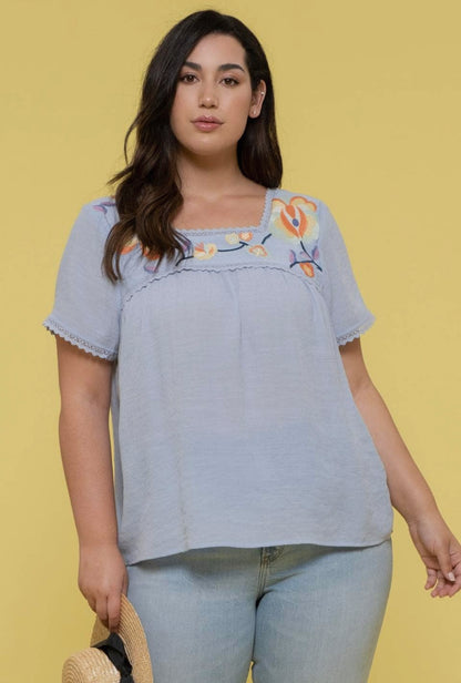 Plus Embroidered Floral Top