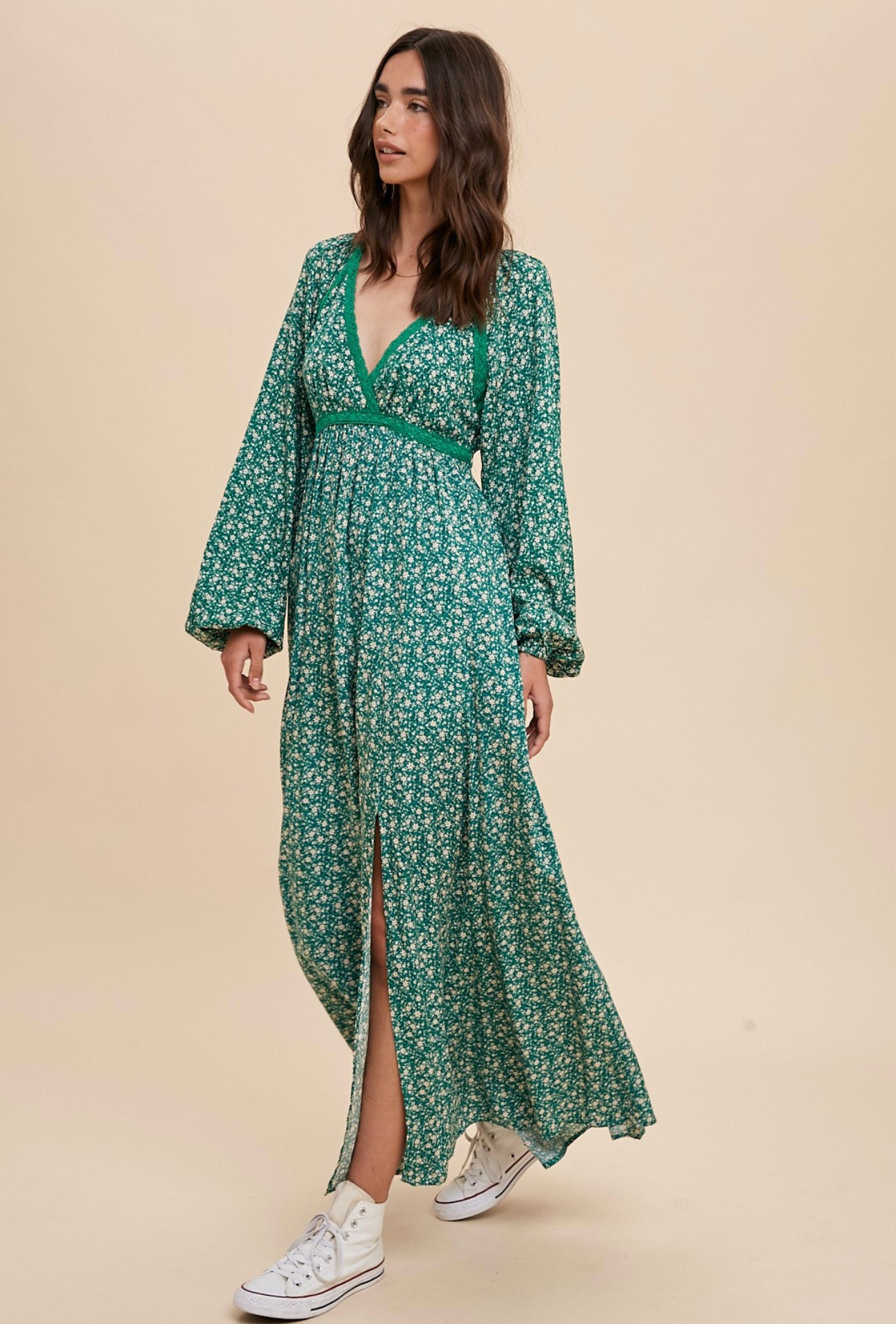 Green Fields Floral Maxi Dress